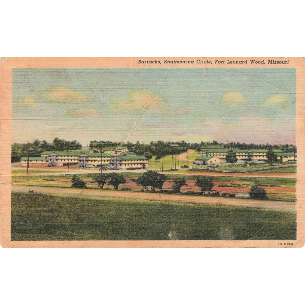 Vintage Barracks Engineering Circle Fort Leonard Wood Missouri Postcard